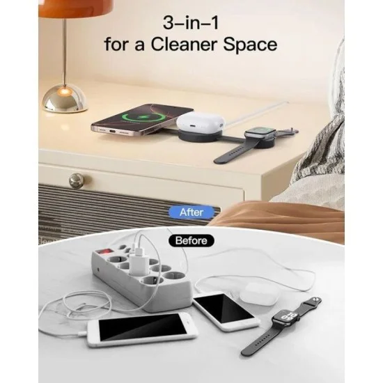 Zlos MM01 3 in 1 Foldable Wireless Magnetic 15W Charging Station - Black